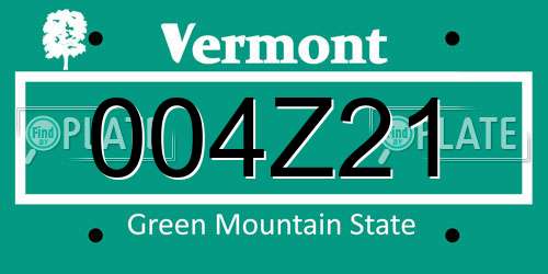 004Z21 Vermont License Plate