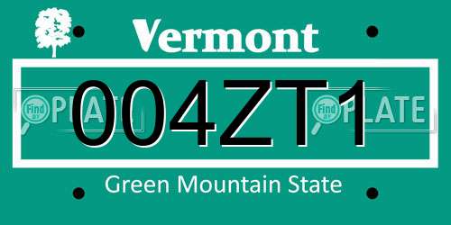 004ZT1 Vermont License Plate
