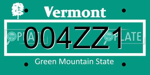 004ZZ1 Vermont License Plate