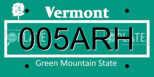 005ARH Vermont License Plate