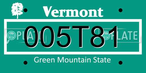 005T81 Vermont License Plate