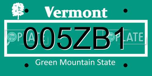 005ZB1 Vermont License Plate