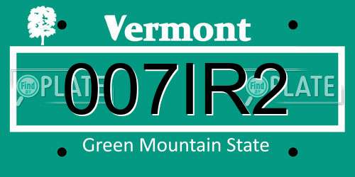 007IR2 Vermont License Plate