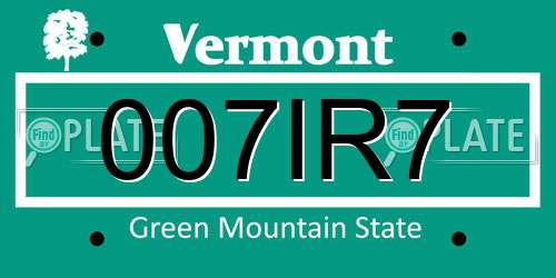 007IR7 Vermont License Plate
