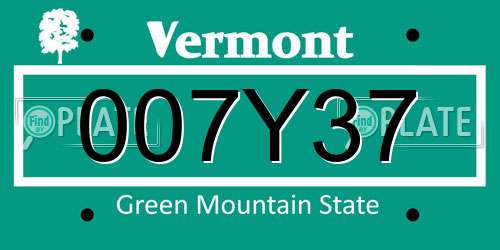 007Y37 Vermont License Plate