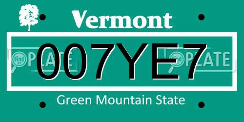007YE7 Vermont License Plate