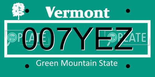 007YEZ Vermont License Plate