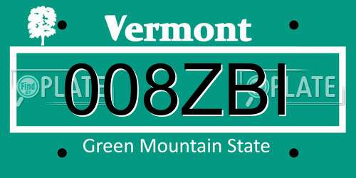 008ZBI Vermont License Plate