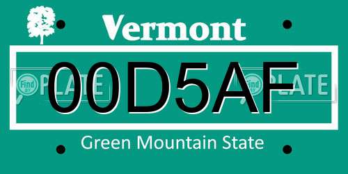 00D5AF Vermont License Plate