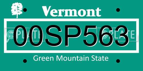 00SP563 Vermont License Plate