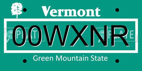 00WXNR Vermont License Plate
