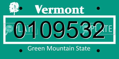 0109532 Vermont License Plate