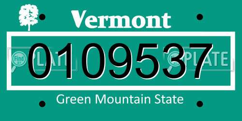 0109537 Vermont License Plate
