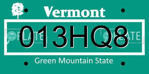 013HQ8 Vermont License Plate