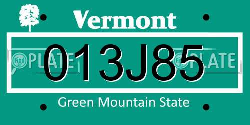 013J85 Vermont License Plate