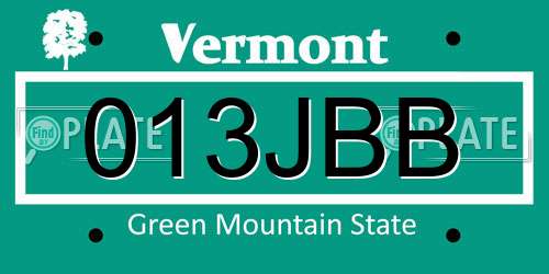 013JBB Vermont License Plate