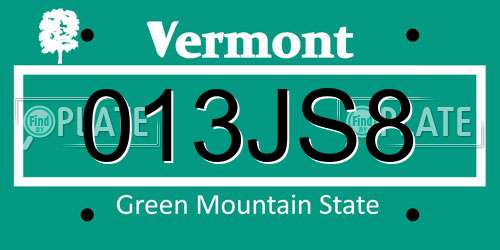 013JS8 Vermont License Plate