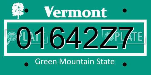 01642Z7 Vermont License Plate