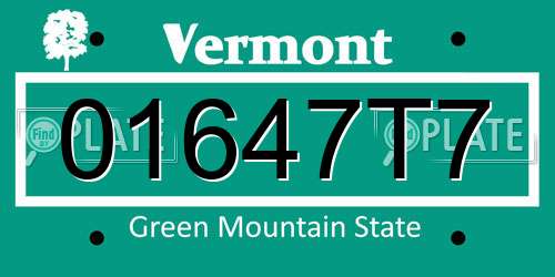 01647T7 Vermont License Plate