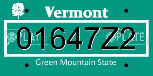 01647Z2 Vermont License Plate