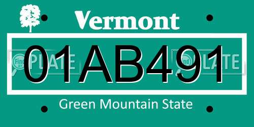 01AB491 Vermont License Plate