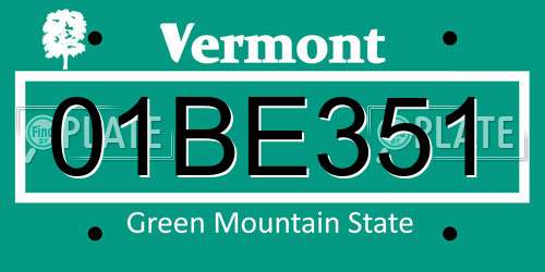 01BE351 Vermont License Plate