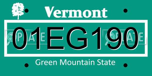 01EG190 Vermont License Plate
