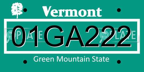 01GA222 Vermont License Plate