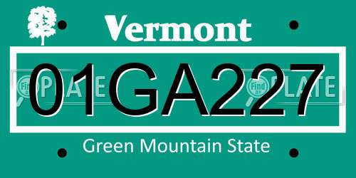 01GA227 Vermont License Plate