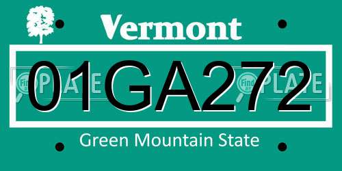 01GA272 Vermont License Plate