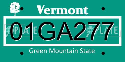 01GA277 Vermont License Plate