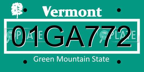 01GA772 Vermont License Plate