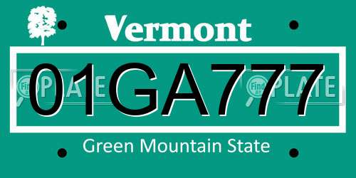 01GA777 Vermont License Plate