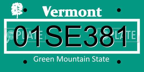 01SE381 Vermont License Plate