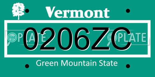 0206ZC Vermont License Plate