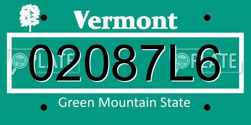 02087L6 Vermont License Plate