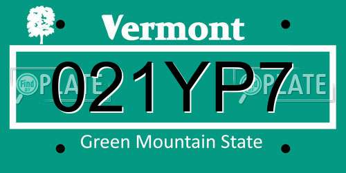 021YP7 Vermont License Plate