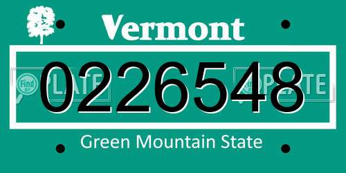 0226548 Vermont License Plate