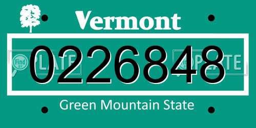 0226848 Vermont License Plate