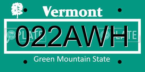 022AWH Vermont License Plate