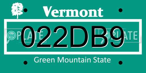 022DB9 Vermont License Plate