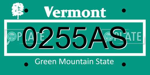 0255AS Vermont License Plate