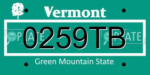 0259TB Vermont License Plate