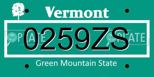 0259ZS Vermont License Plate