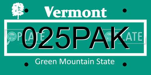 025PAK Vermont License Plate