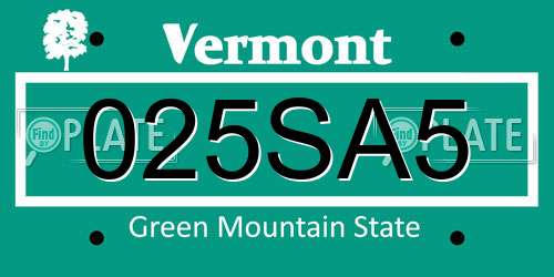 025SA5 Vermont License Plate