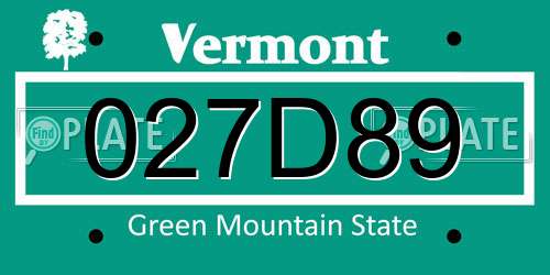 027D89 Vermont License Plate