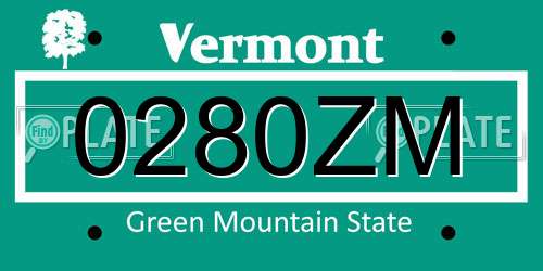 0280ZM Vermont License Plate