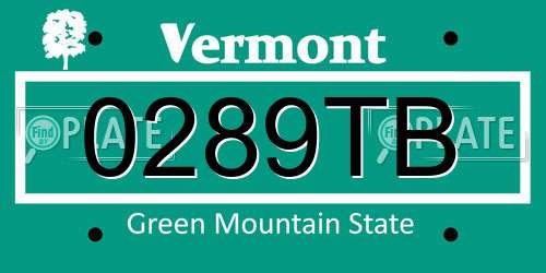 0289TB Vermont License Plate