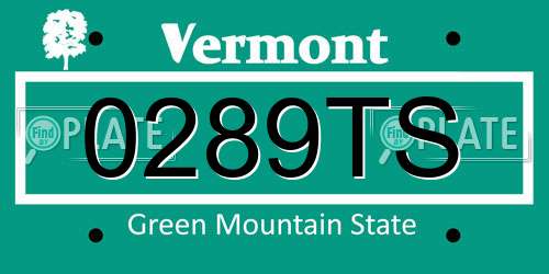 0289TS Vermont License Plate